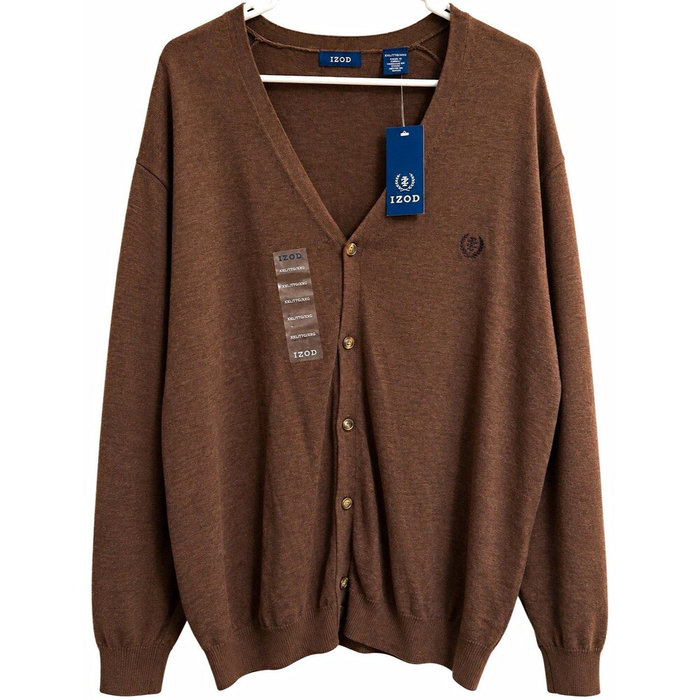 IZOD Men’s 2XL Forest Brown Knit Cardigan Sweater NWT $70 MSRP